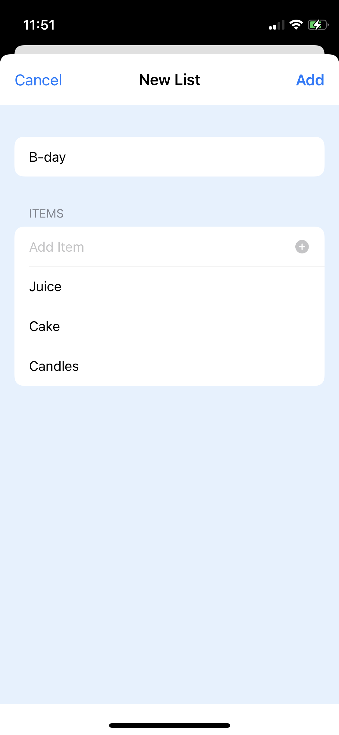 create new list light mode