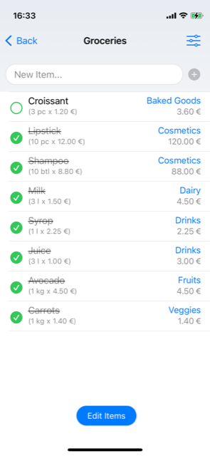 unchecked item light mode